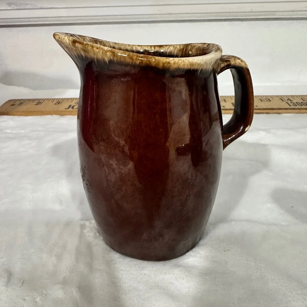Hull Pottery Mirror Brown Drip Glaze Pitcher Creamer USA Oven‎ Proof Vintage